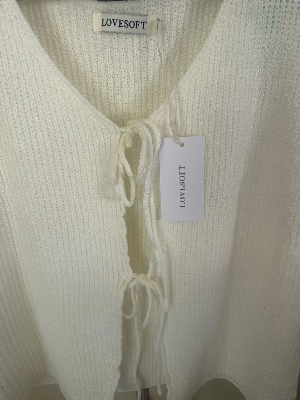 Women's Cream Knit Tie-Front Sweater Vest